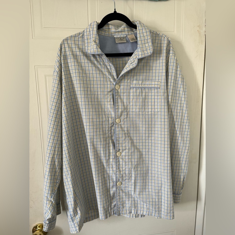 LL Bean Plaid Cotton Button Down Shirt Reg Large Mens